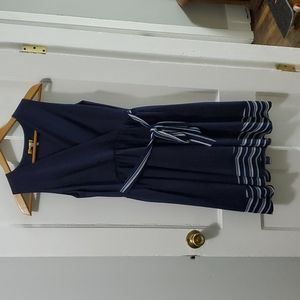 Yellow star navy blue tie front dress